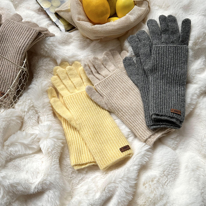 Guantes calientes de invierno 2025 nuevos cinco dedos pantalla táctil gruesa guantes de tejido de doble capa guantes de algodón al por mayor