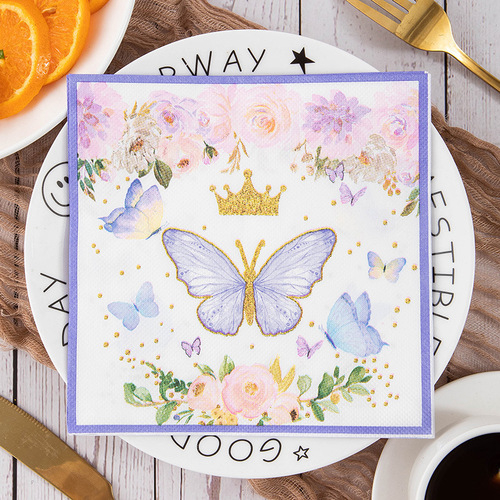 Butterfly birthday party theme decorative tissue paper cross-border printed napkin party celebration square tissue paper manufacturer wholesale