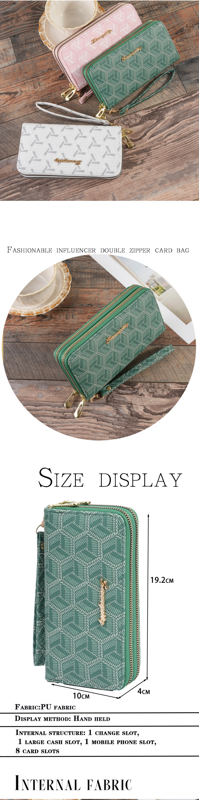 Zipper Closure Type Small Wallets Bags Type Women's Stripe Pu Leather Zipper Long Wallets