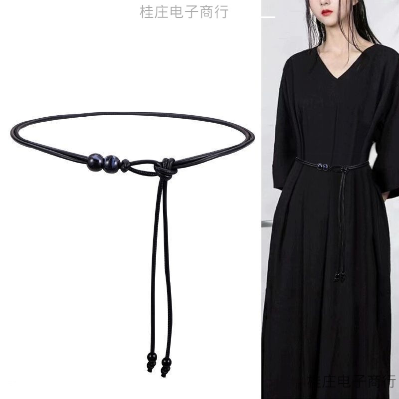 ウエストロープ新しいベルトレザーロープ装飾ドレススカート夏のアクセサリーファッションレトロ多用途結び目レザー耐久性|undefined