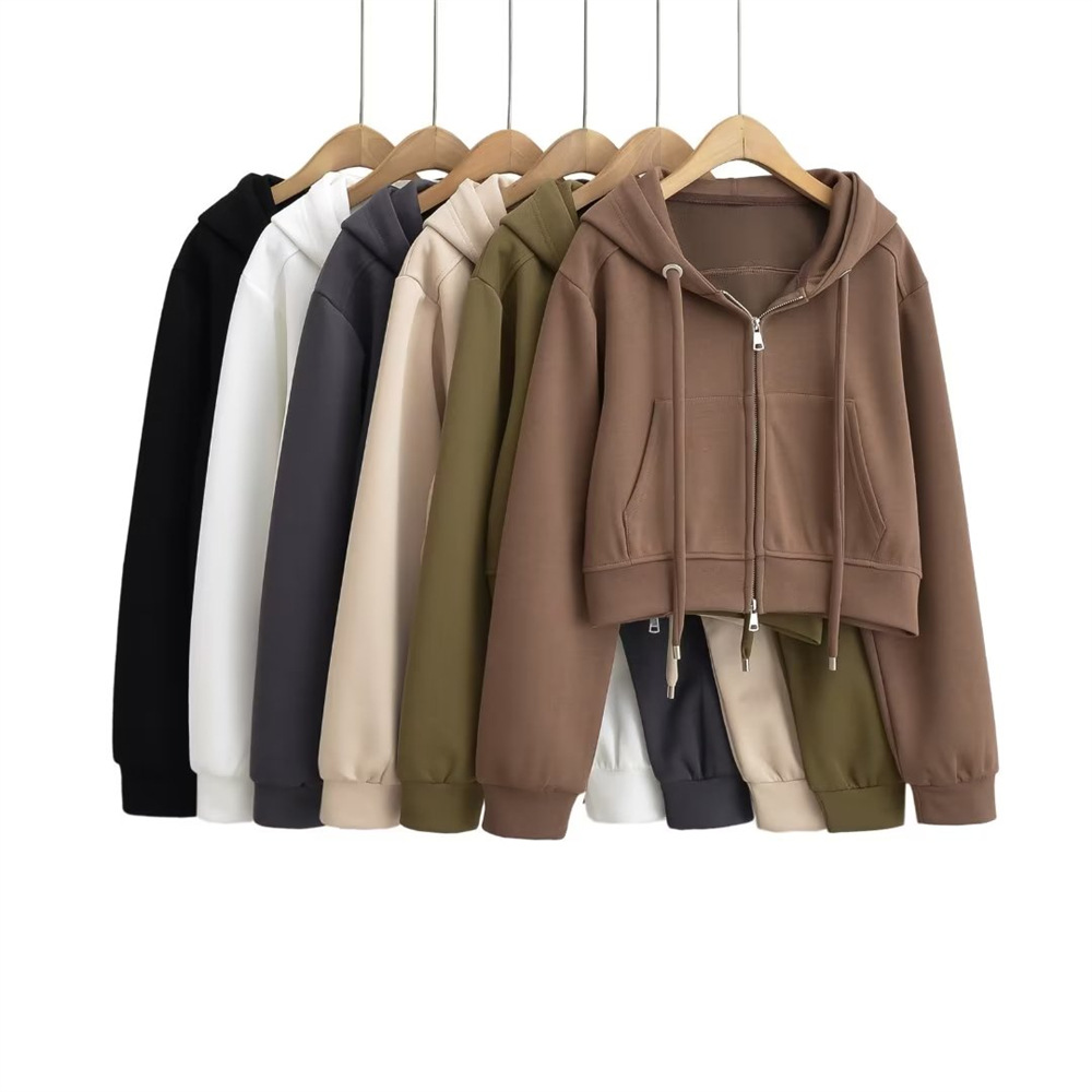 YPFF trendy women's lazy hooded sweater autumn and winter New loose casual double zipper long sleeve cardigan jacket