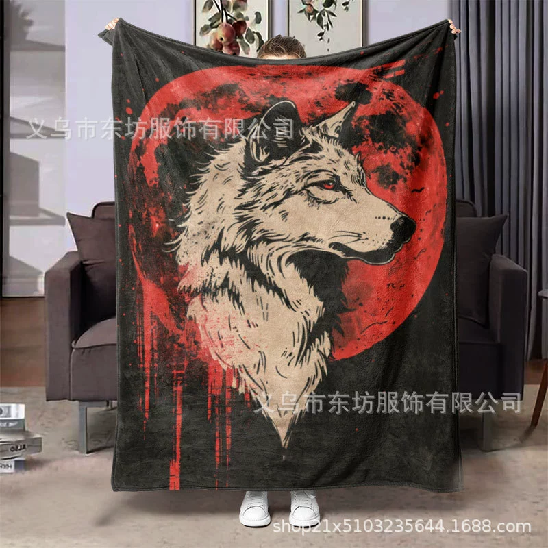 Творческий волчий тотем красный месяц индивидуальность удобный фланелевый одеяло ленивый должен быть дома
