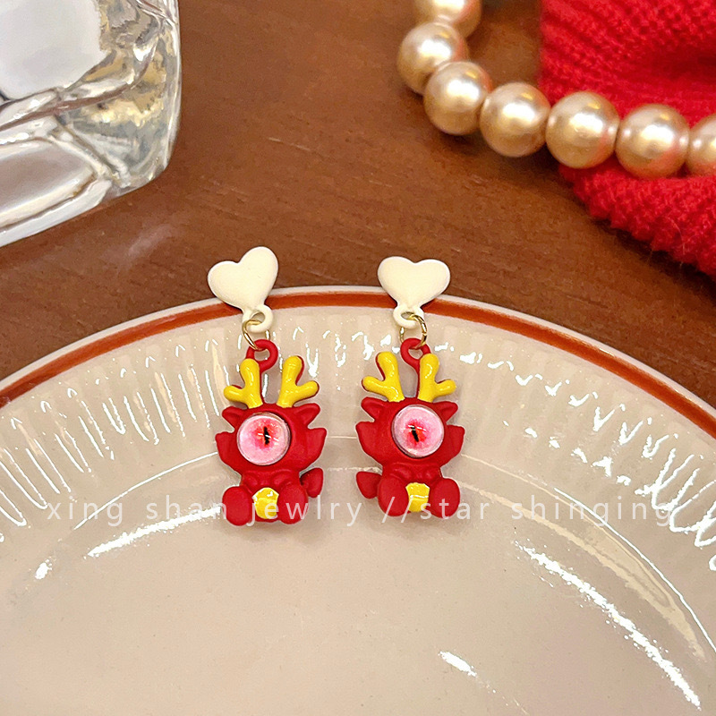 63# red one-eyed dragon ear studs