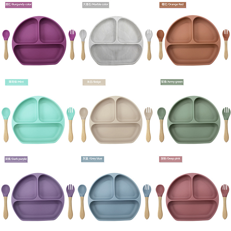 Plato de alimentación infantil tipo succión Plato de alimentación infantil Plato de cubierta de tres partes Amazon Plato de silicona de grado alimenticio