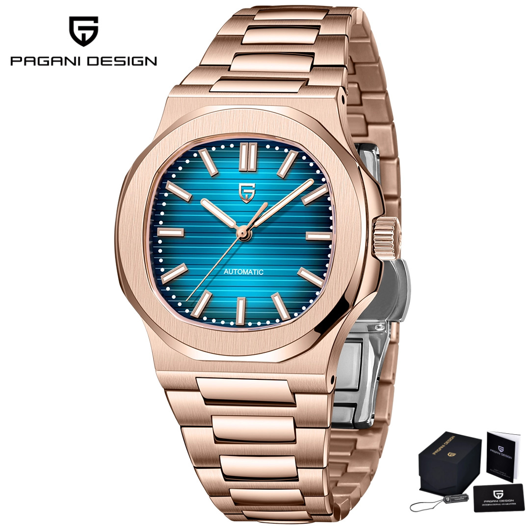 PAGANI bojiani 40mm men's stainless steel automatic mechanical watch waterproof barrel-shaped men's watch 1728