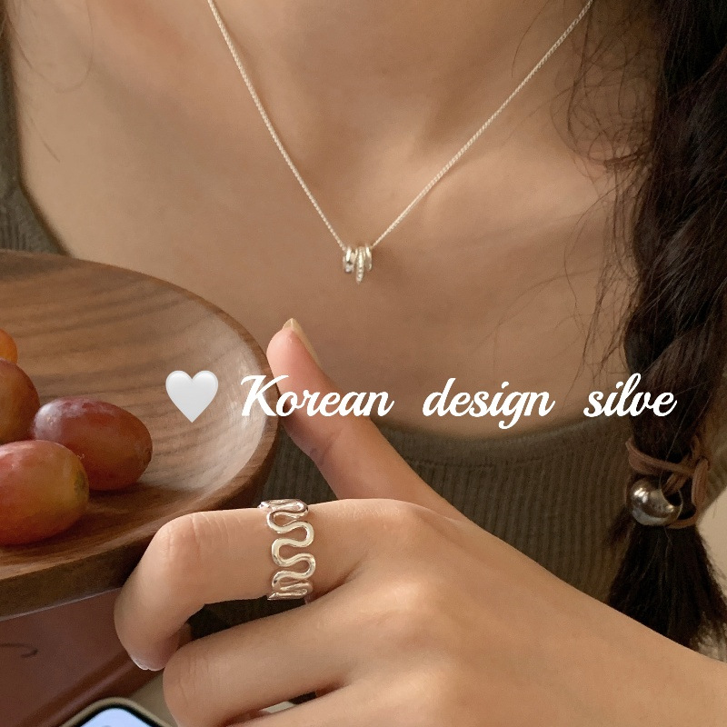 韓國簡約設計高級飾品S925純銀抽象波浪大版戒指女開口指環可調節