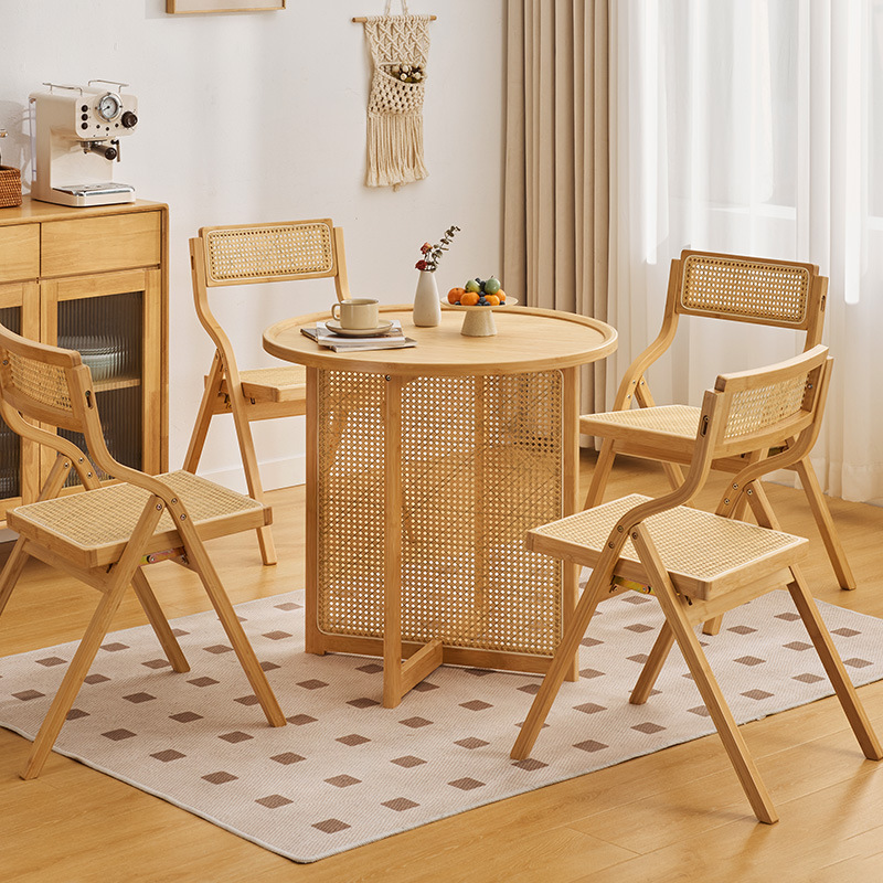Combinación de mesa y silla de comedor de ratán japonés, mesa redonda de apartamento pequeño, balcón para el hogar, mesa de té de la casa de familia del sudeste asiático, estilo de troncos