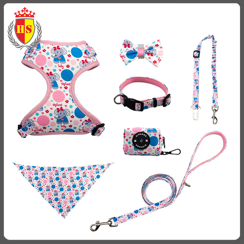 아기 코끼리 만화 가슴 견인 로프 활 고리 세트 애완 동물 용품 미끄러운 수건 개 입 덮개 쓰레기 봉투