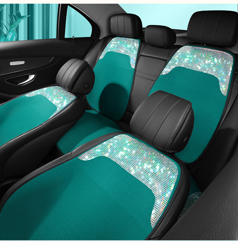 Women's Car Cushion Summer Cool Cushion High-end Atmospheric Full Diamond Car Seat Cushion Pink Four Seasons Universal Three-piece Set