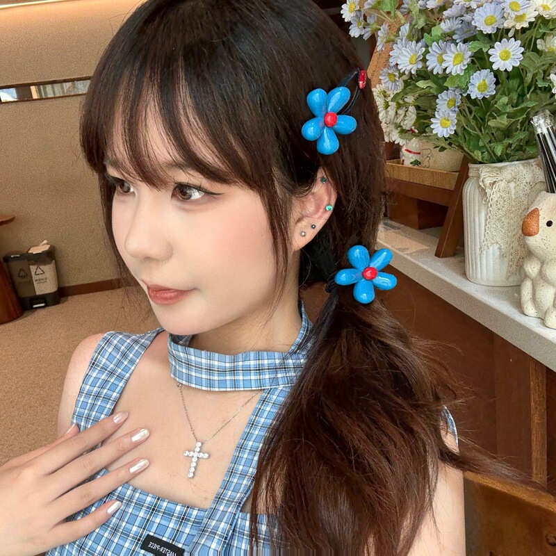 韩系蓝色花朵抓夹发绳发夹少女心后脑勺盘发头饰半扎发鲨鱼夹批发|undefined