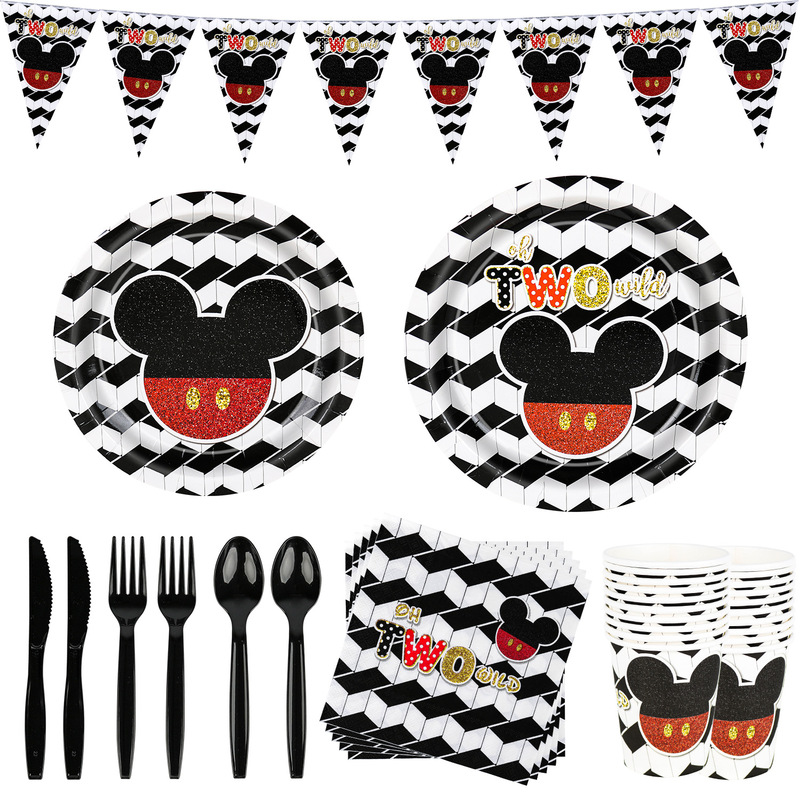 Cross-Border Classic Mickey Theme Party Supplies Birthday Layout Kidsren's Set Disposable Tableware Cartoon Halloween