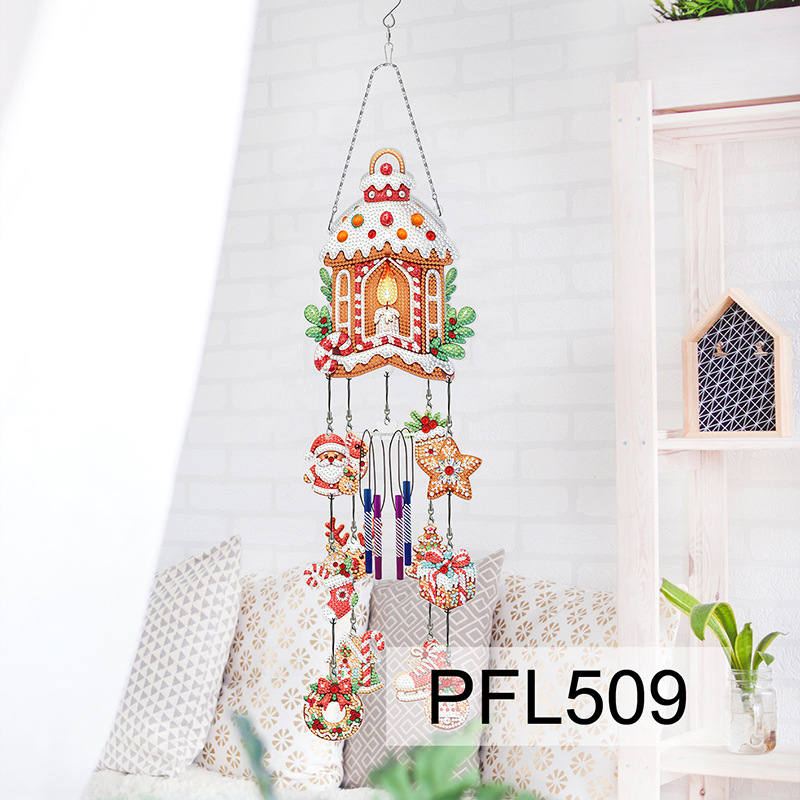 Fábrica directa pintura de diamantes alrededor de flores y pájaros dibujos animados colgando placa decorativa campana de viento transfronteriza atrapadora de sueños decoración interior de pintura de diamantes