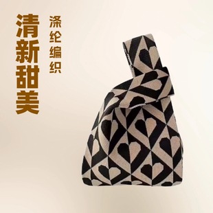 Knitted fashionable one-shoulder bag, trend bag strap, flowered