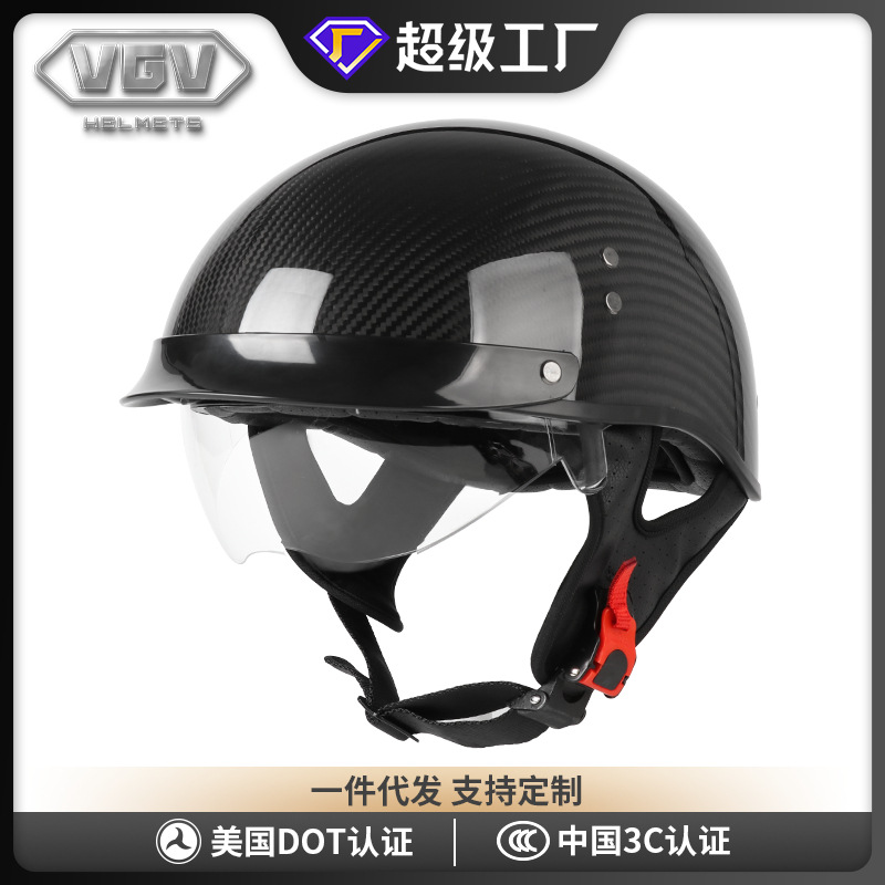 [En Existencia] Casco de Motocicleta de Fibra de Carbono con Certificación 3C, Casco de Seguridad para Motocicleta Universal para Todas las Estaciones, Estilo Retro Medio