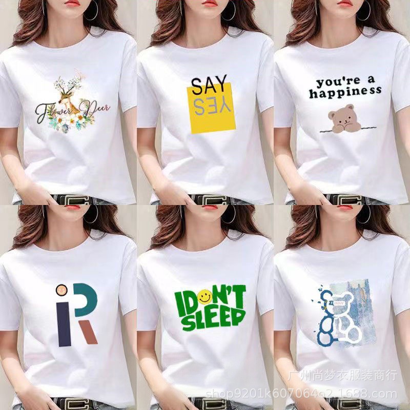 上衣全棉白色短袖女T恤夏季薄款圆领内搭女装服装短袖女t地摊批发