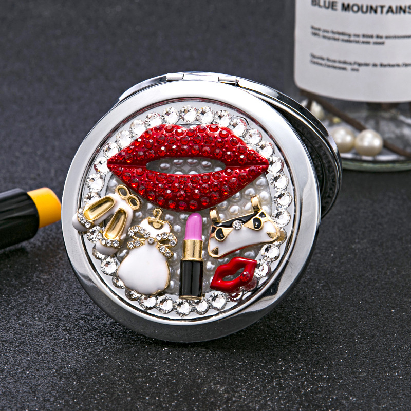 85g Weight Mirror Storage & Cleaning Folding mirror Classification Red Lip Lipstick Bag Double-sided Portable Cosmetic Mirror