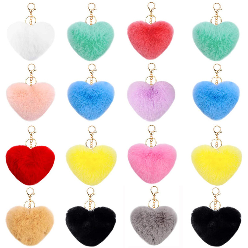 New PomPom Keychain artificial fur ball keychain heart fluffy ball accessories car ladies bag accessories