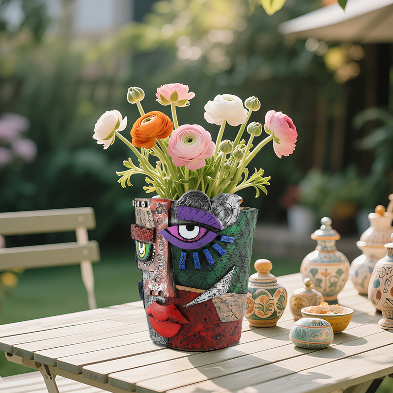  New Creative Maya Abstract Face Flower Pot Resin Decoration Personalized Art Home Garden Landscape Decoration