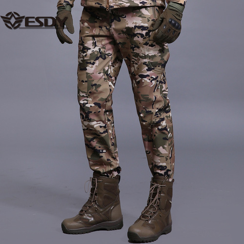 ESDY outdoor camouflage pants soft shell assault pants fleece hiking pants outdoor clothing