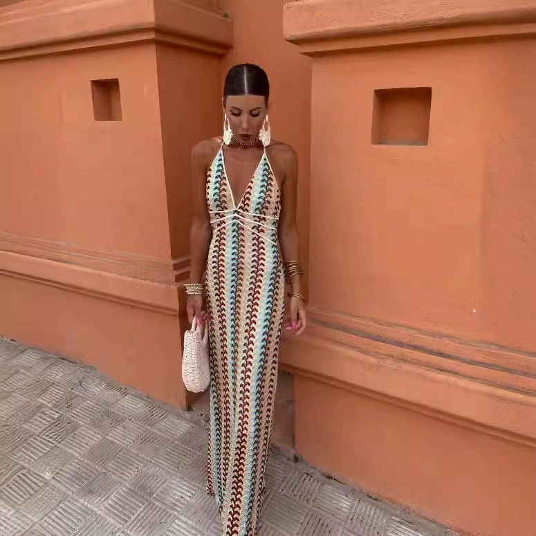 Трансграничная европейская и американская мода AliExpress, популярное платье с v-образным вырезом и открытой спиной на крючке для вечеринок, для похудения.