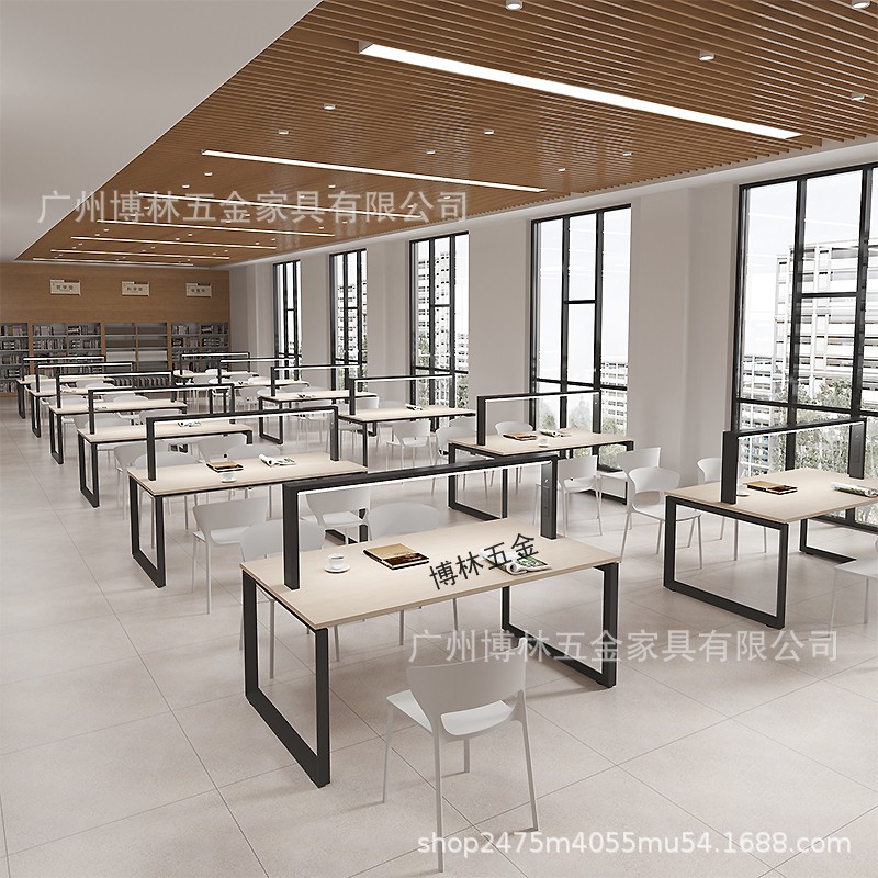 图书馆阅读桌带一体插座渐变色护眼灯学习桌工厂直发可定做