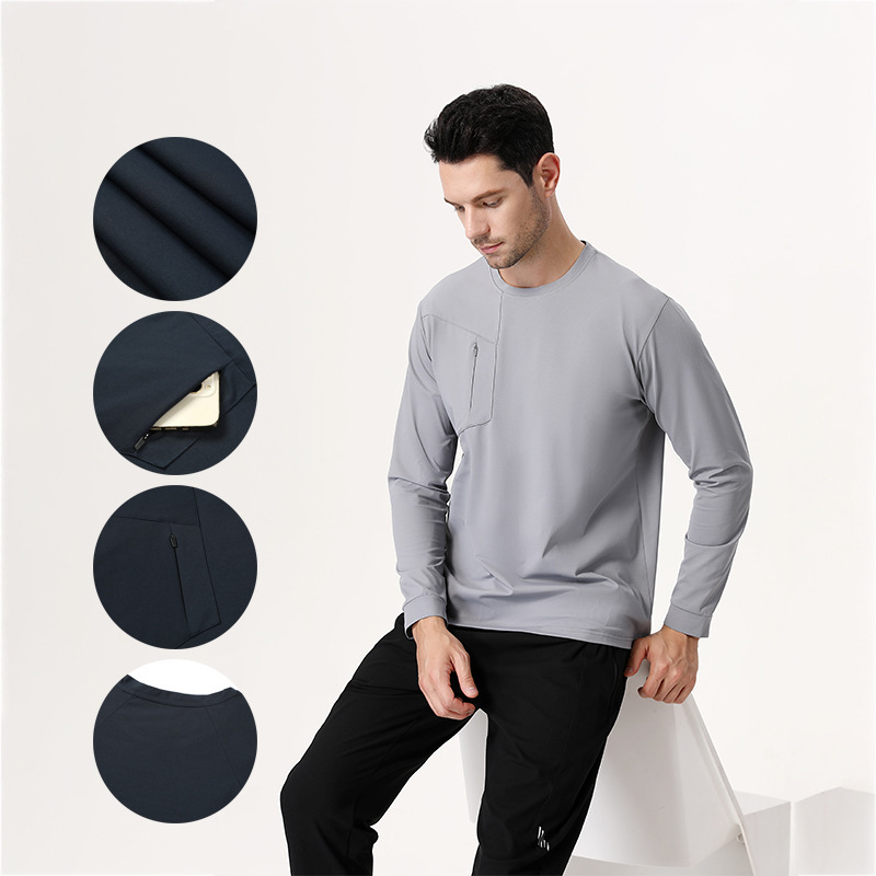 Niaojia Spring Quick-Drying Sports Round Neck Long-Sleeved Zipper Top Men's Outdoor T-Shirt Training Running Fitness Clothing