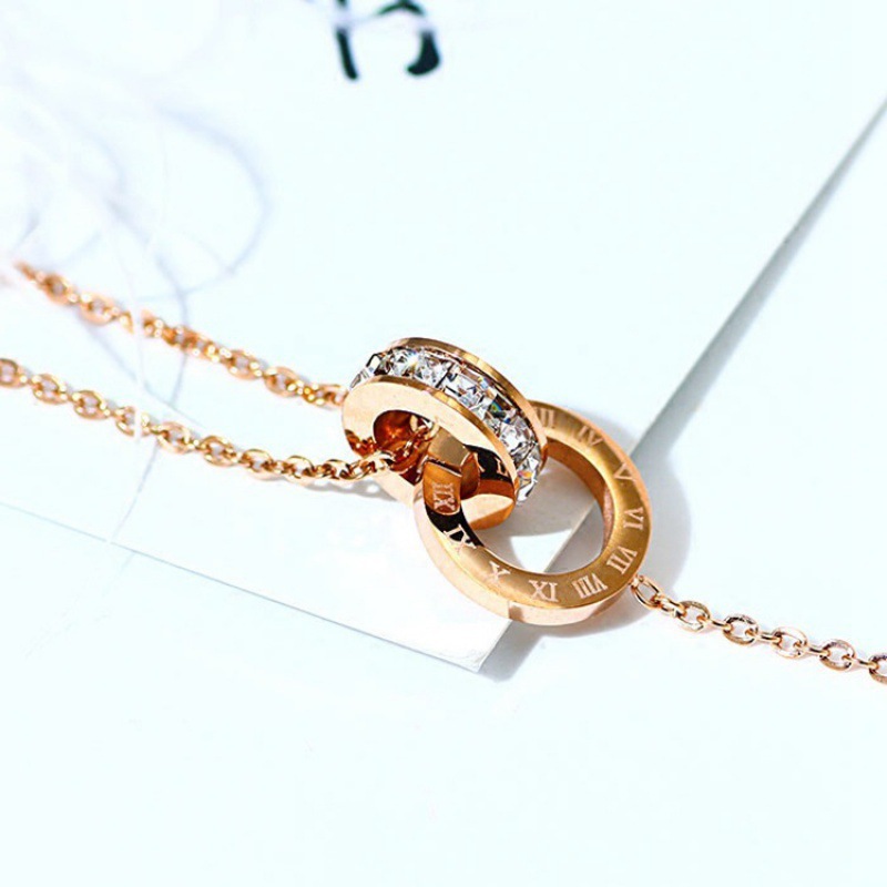 Wenjian estilo coreano titanio acero oro rosa romano diamante digital con incrustaciones de circón doble anillo tobillo moda femenina verano pie joyería