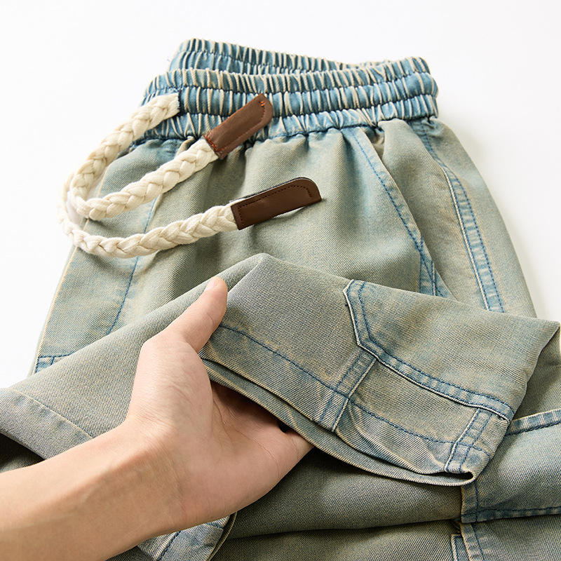 Modische Herren-Jeansshorts, mittelschwer, mit elastischem Bund, ideal für Sommer und Beruf, dünn geschnitten, Oversized-Variante, auch für Dropshipping erhältlich_voghion.com