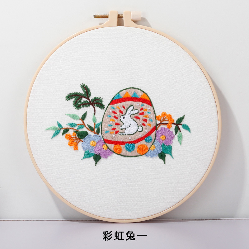 Original nuevo hecho a mano DIY Kit de bordado material paquete Arco Iris conejo Pascua huevo costura traje