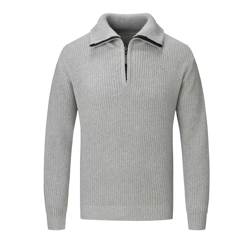 Men's demi-season sweater with zipper, colored knitted long-sleeve, high collar, loose fit, high-quality style