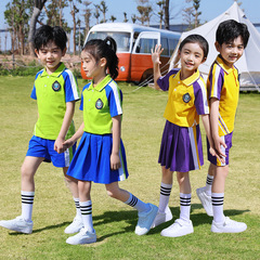 New kindergarten school uniform for primary and secondary school students, summer short-sleeved children's academic school uniform, British style sports set