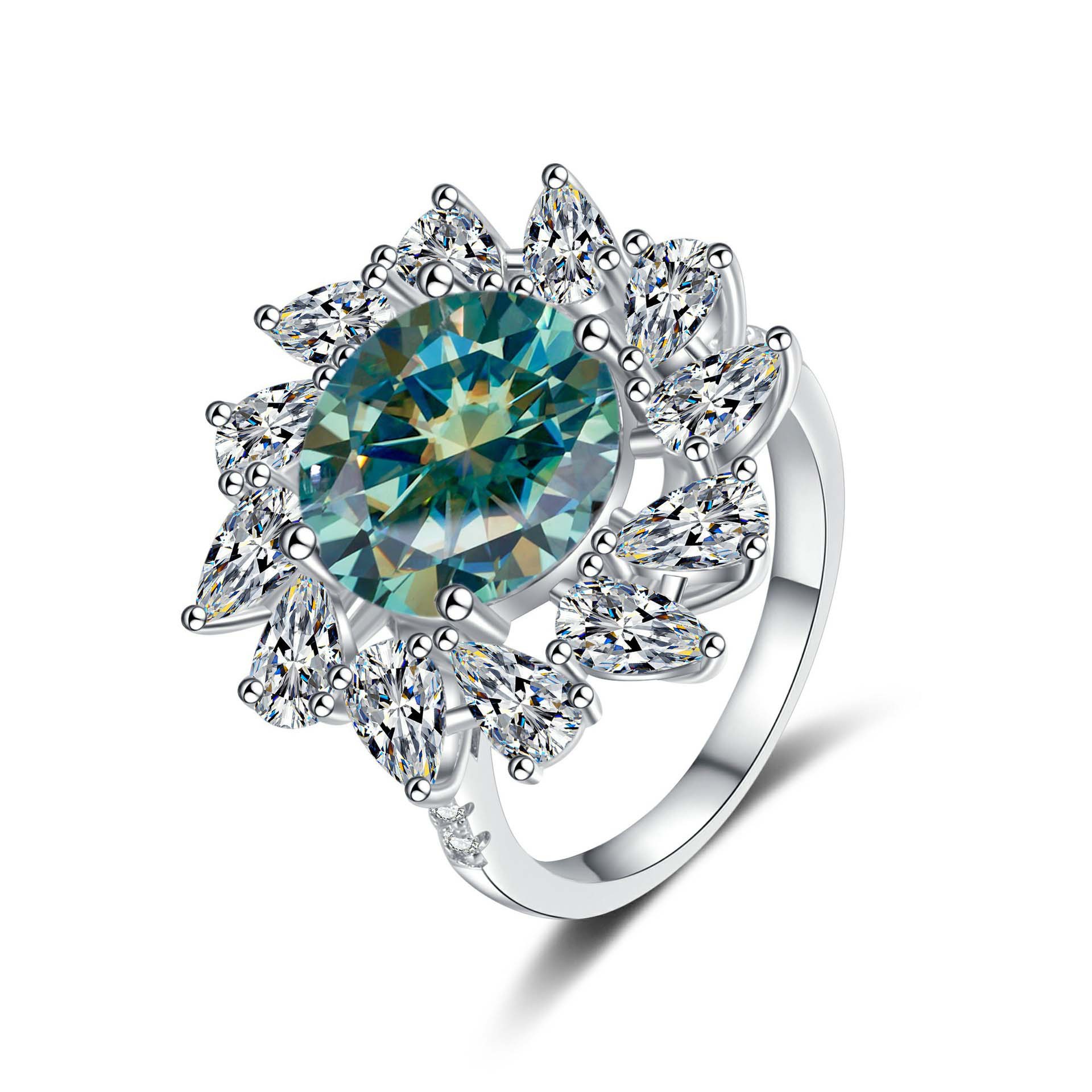 S925 anillo de diamante de color de plata esterlina, anillo de diamante en forma de pera de 5 quilates, anillo de mujer elegante y lujoso