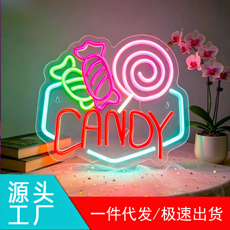 CANDY Candy House Neon Lights, Creative LED Illuminated Signage, USB Powered for Convenient Hanging