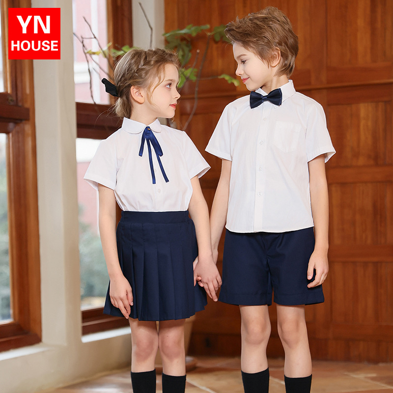 Traje de actuación de coro para niños, traje de camisa blanca de manga corta para niños y niñas, uniforme escolar de escuela primaria y secundaria, uniforme de jardín de infantes, uniforme de clase