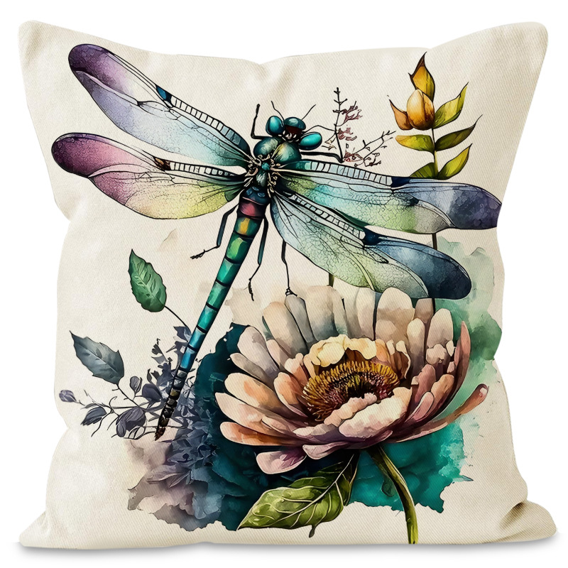primavera libélula impresión almohada cubierta sofá decoración de sala de estar almohada cubierta de estudio transfronterizo dormitorio cojín de lino