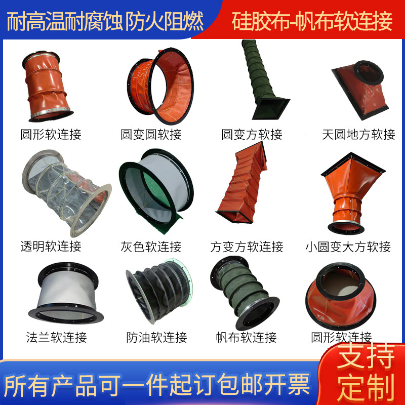 风机软连接防火耐高温硅胶布通风软连接帆布排烟通风管伸缩保护套