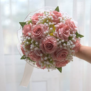 093玫瑰满天星捧花户外婚礼森系塑料花领证新娘仿真花拍摄道具