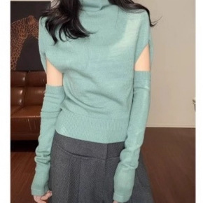 Korean-Style Mint Green Half-High Collar Batwing Sleeve Knit Sweater for Women, Autumn and Winter Design, Casual Sweater, Inner Layer Top Korean-Style Mint Green Half-High Collar Batwing Sleeve Knit Sweater for Women, Autumn and Winter Design, Casual Sweater, Inner Layer Top