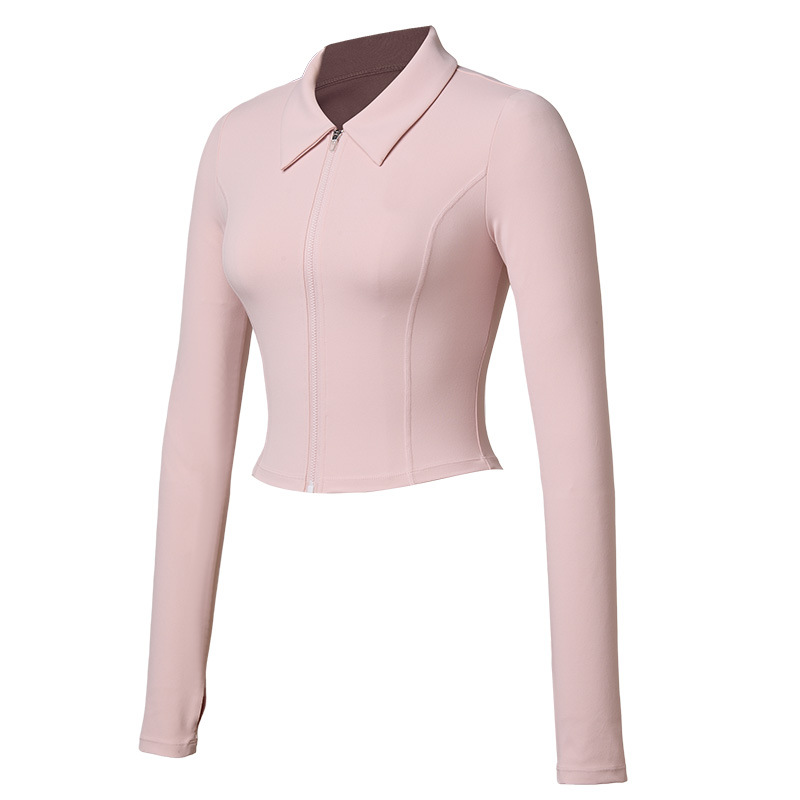Tenis de mujer corta cremallera cardigan otoño invierno manga larga con solapa chaqueta deportiva de yoga de secado rápido