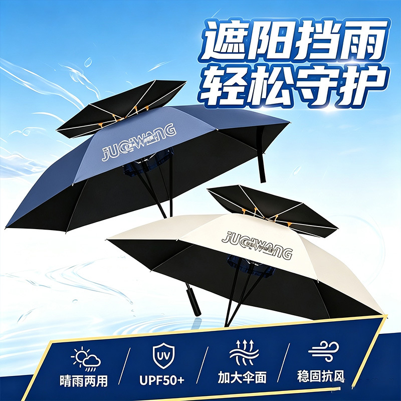 New model umbrella hat, head-mounted outdoor fishing umbrella, double-layer sunshade hat, tea-picking head umbrella, wholesale
