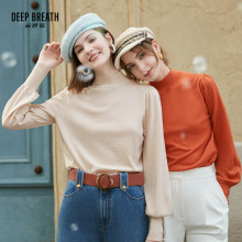 DEEP BREATH深呼吸半高领羊毛衫泡泡袖针织衫女A301328
