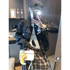 摩且 时髦做旧感 美式设计感双口袋翻领短款水洗牛仔外套 MQ0808