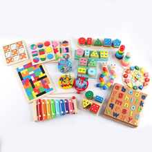 新款早教益智宝宝儿童玩具木质八音敲琴彩虹塔四套柱扭扭虫玩具