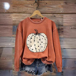 ins European and American Women's Cotton Halloween Limited Wash Old Rib Stitching Thickened Sweater 220917