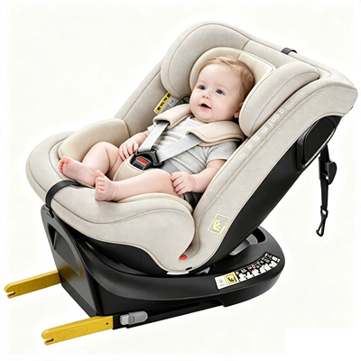 Cross-border factory direct wholesale of car child safety seats for babies aged 0-12 years, suitable for use in cars, with reclining and rotating features (Car child safety seat) - coffee-he-more-steel-frames