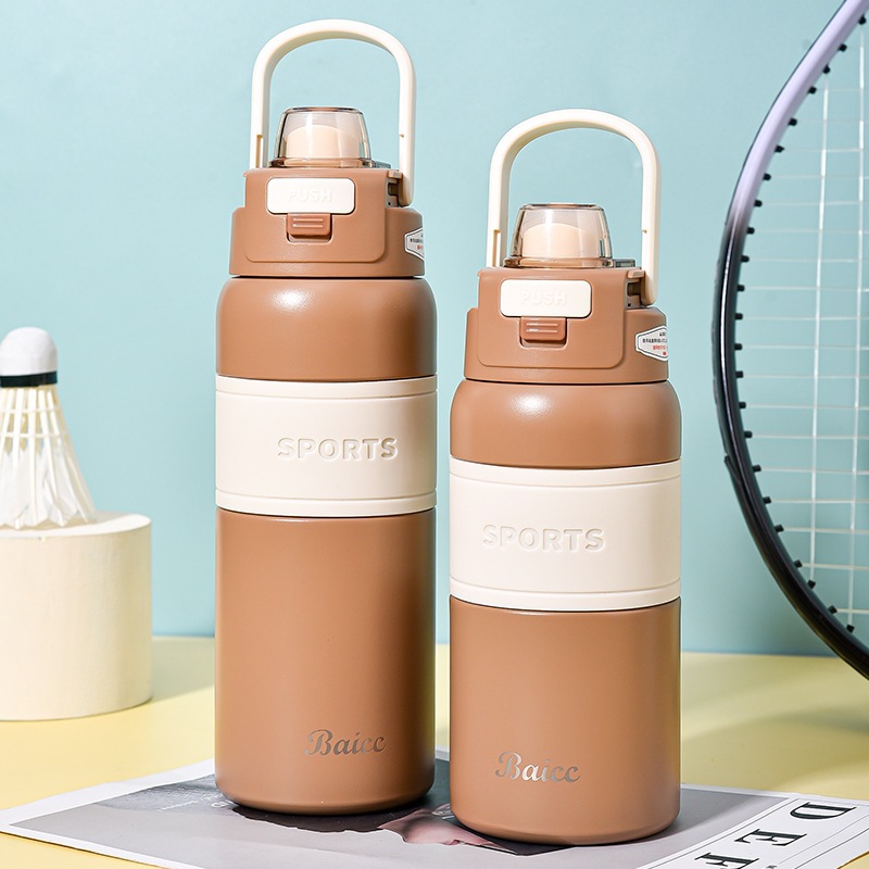 Tazas deportivas de doble boca creativas portátiles de acero inoxidable para hombres y mujeres, hervidor deportivo de gran capacidad para estudiantes