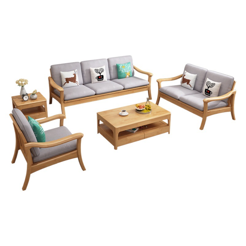 Sofá de madera maciza combinación de invierno y verano de doble uso pequeño apartamento B & B muebles de sala de estar de tres asientos Esquina de madera sofá Nórdico