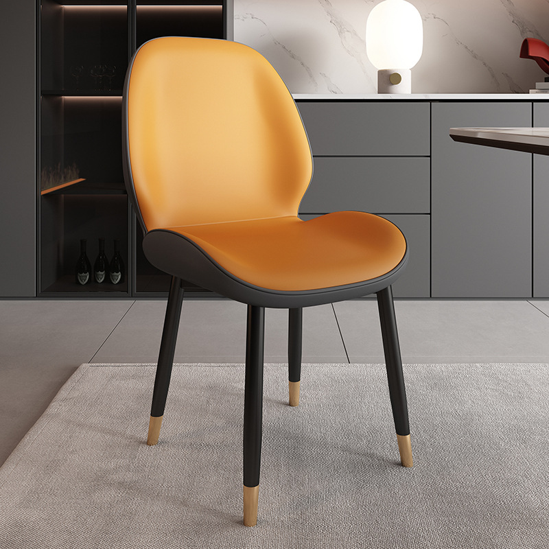 Butterfly Chair Cuero gris anaranjado-Carbon Patas Doradas-Bolso blando de madera