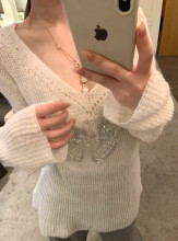 马海毛设计感蝴蝶钉珠镂空针织衫女秋季小众中长款宽松套头毛衣