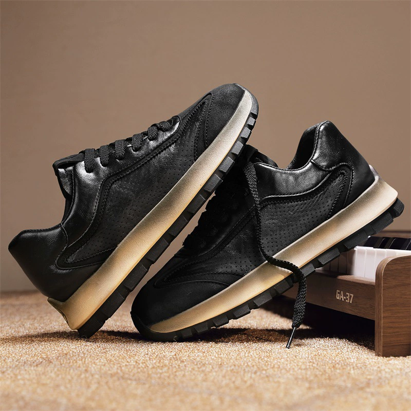 Мужская обувь, новая весенне-летняя нескользящая кожаная спортивная обувь на толстой подошве в стиле ретро, ​​весенняя черная повседневная обувь для папы Xuheng 1
